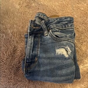 American Eagle Outfitters High Rise Blue Jeans Distressed Denim